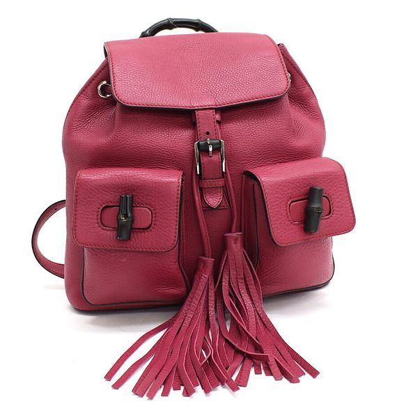 Gucci Leather Tassel Pink Bamboo Backpack - Picture 1 of 8